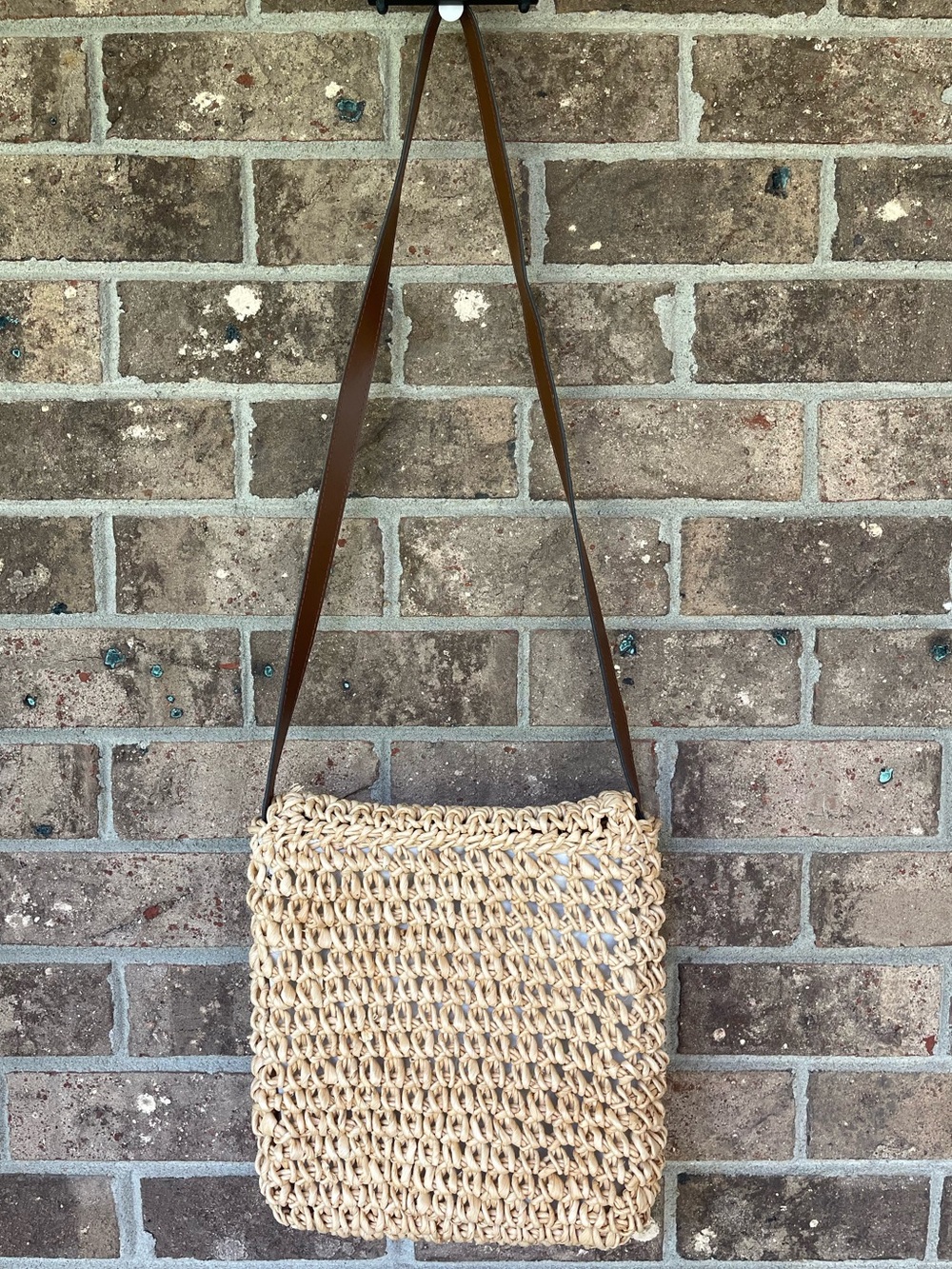 Woven Straw Raffia Shoulder Bag Natural Tan Brown Strap - Picture 6 of 16